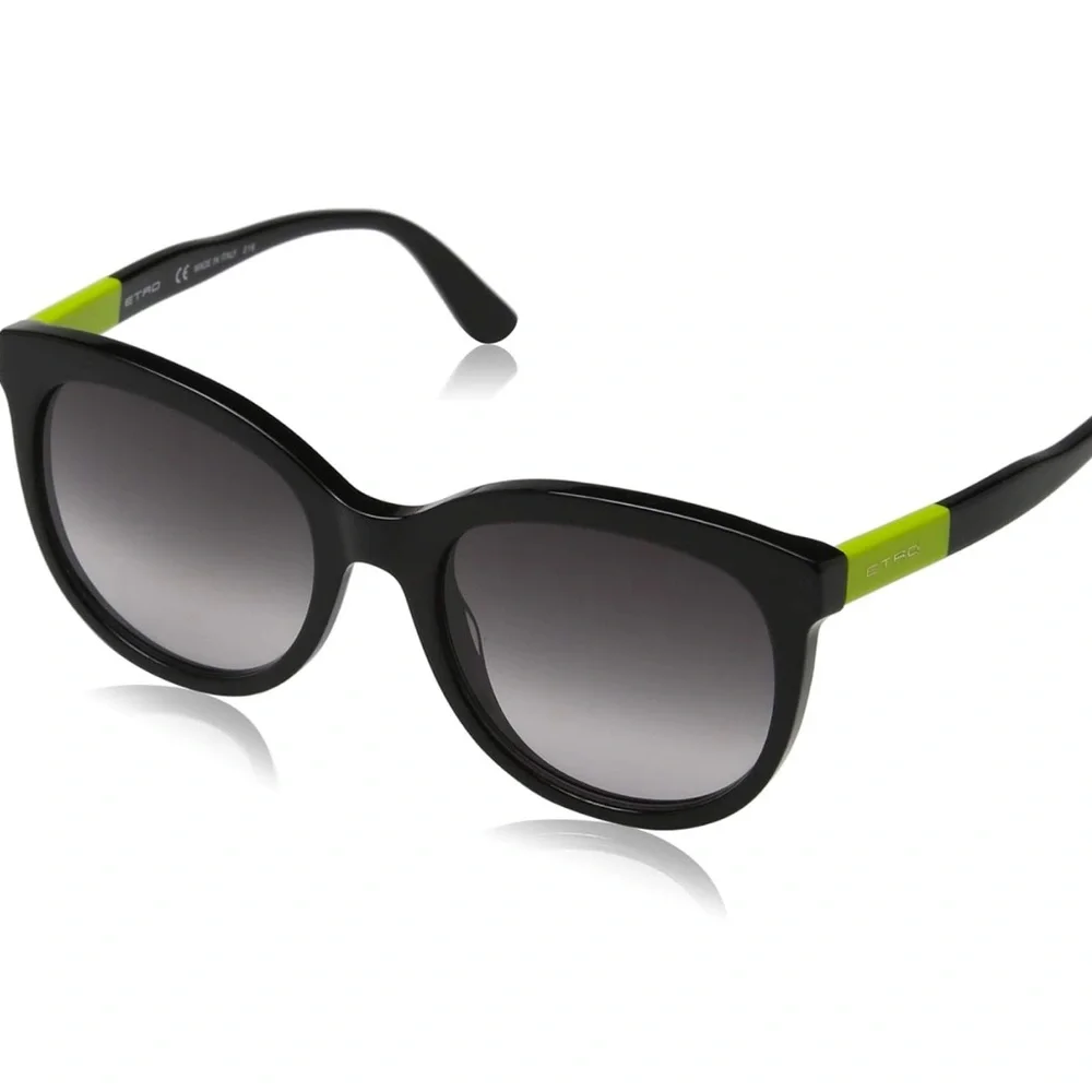 ETRO ET632S 010 Black Cat Eye Style Lenses Black Neon Green Frame Sunglasses